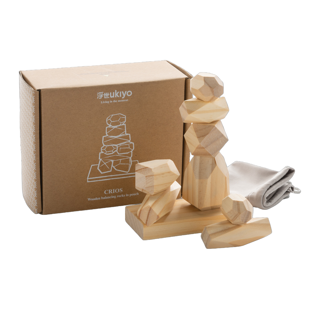 Ukiyo Crios wooden balancing rocks in pouch