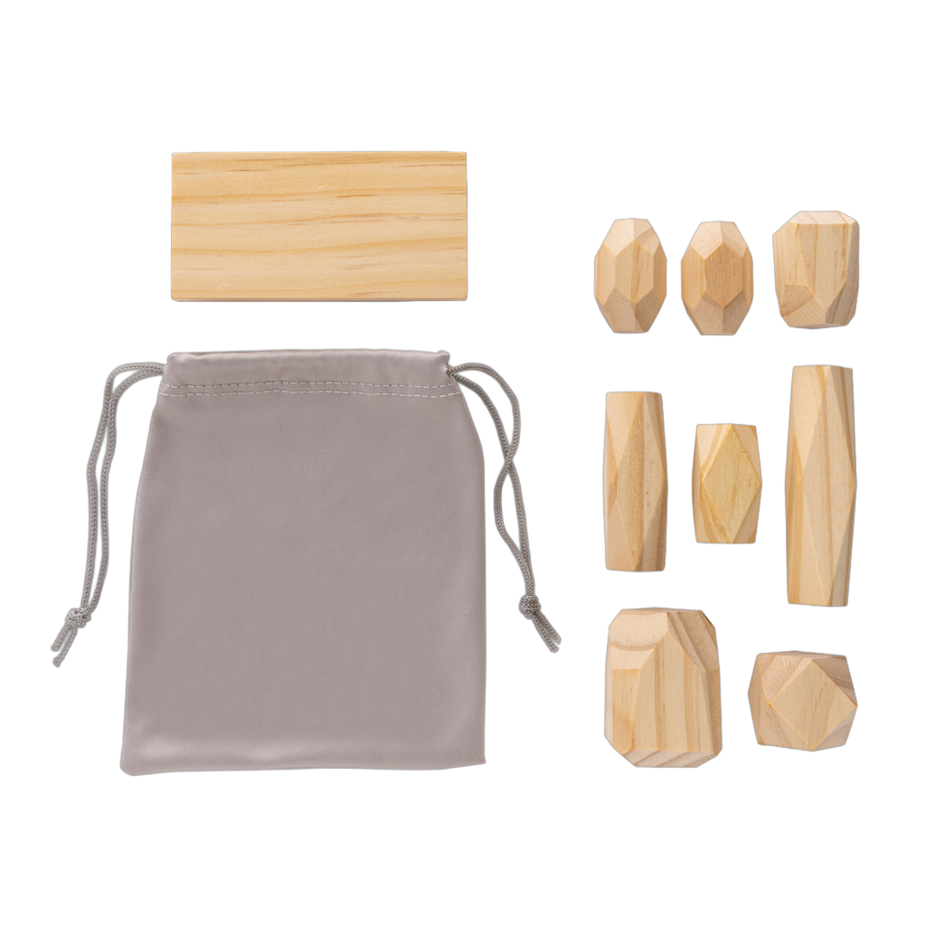 Ukiyo Crios wooden balancing rocks in pouch