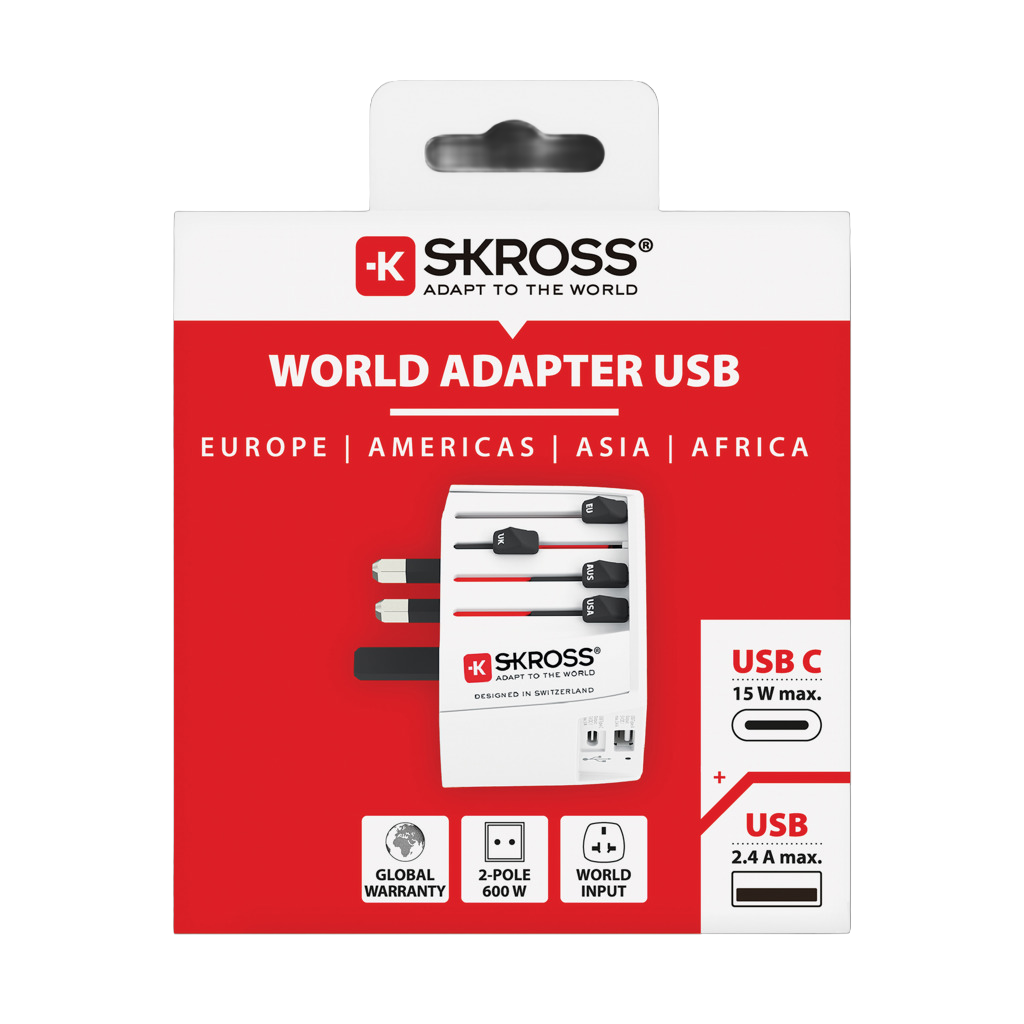 SKROSS World Travel Adapter MUV 2-pole with USB A and C
