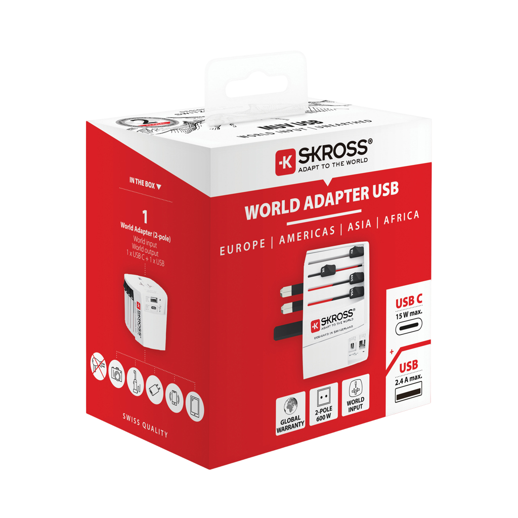 SKROSS World Travel Adapter MUV 2-pole with USB A and C